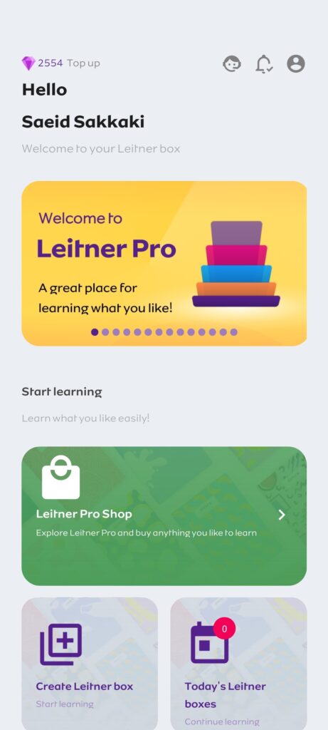 لایتنر پرو, Leitner Pro app